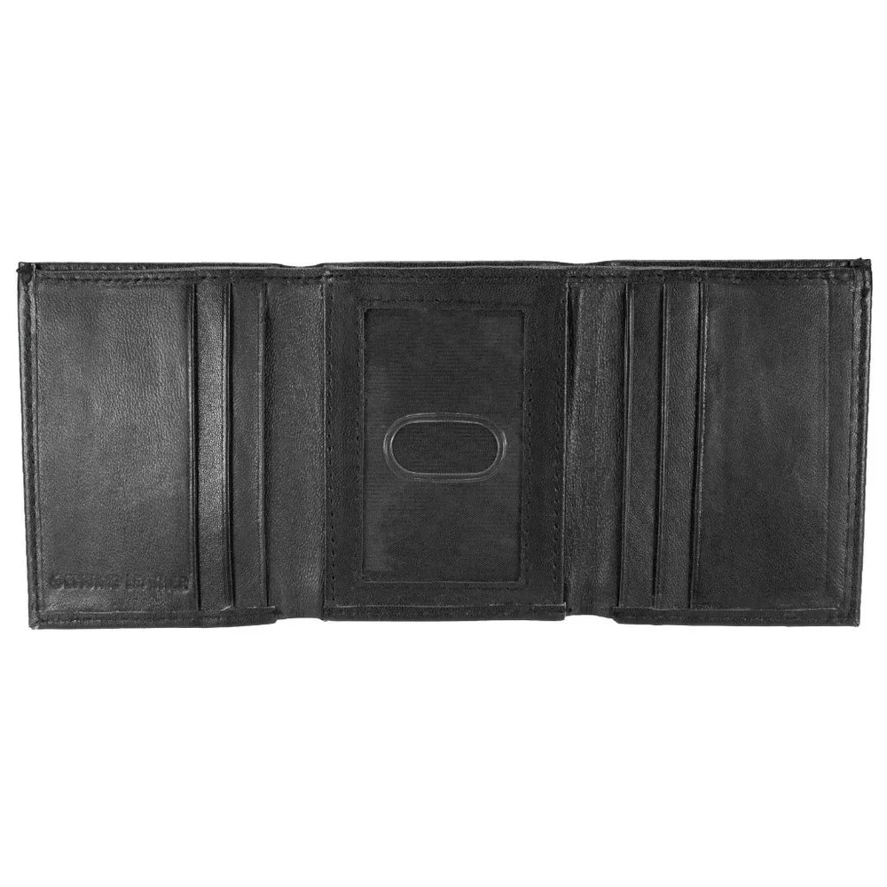 Men Trifold Wallet, Lambskin Leather Wallet Black